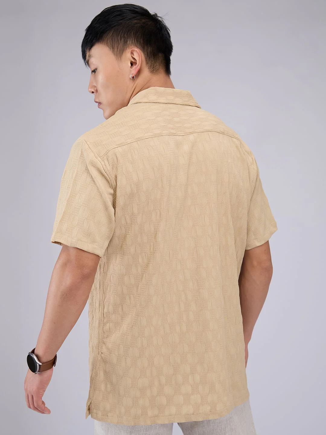 Tan Beige Crepe Textured Oversized Shirt - Image 7