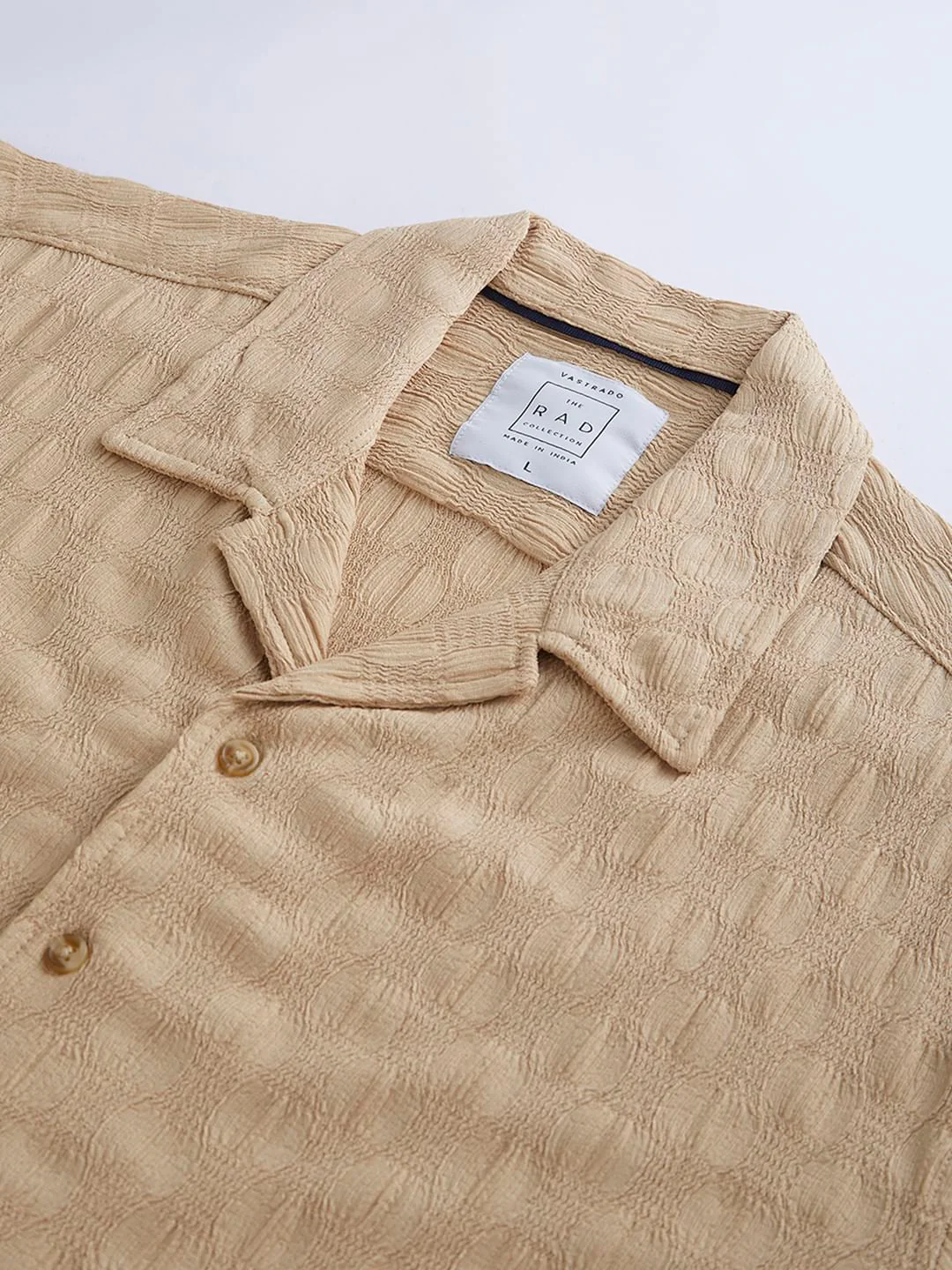 Tan Beige Crepe Textured Oversized Shirt - Image 8