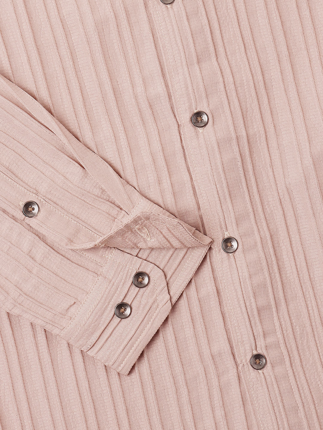 Tan Brown Line Textured Shirt - Image 3