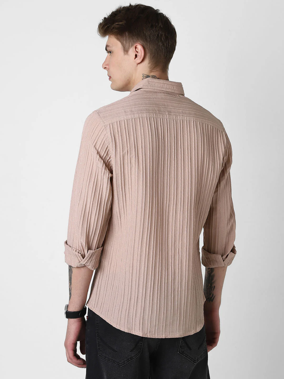 Tan Brown Line Textured Shirt - Image 7