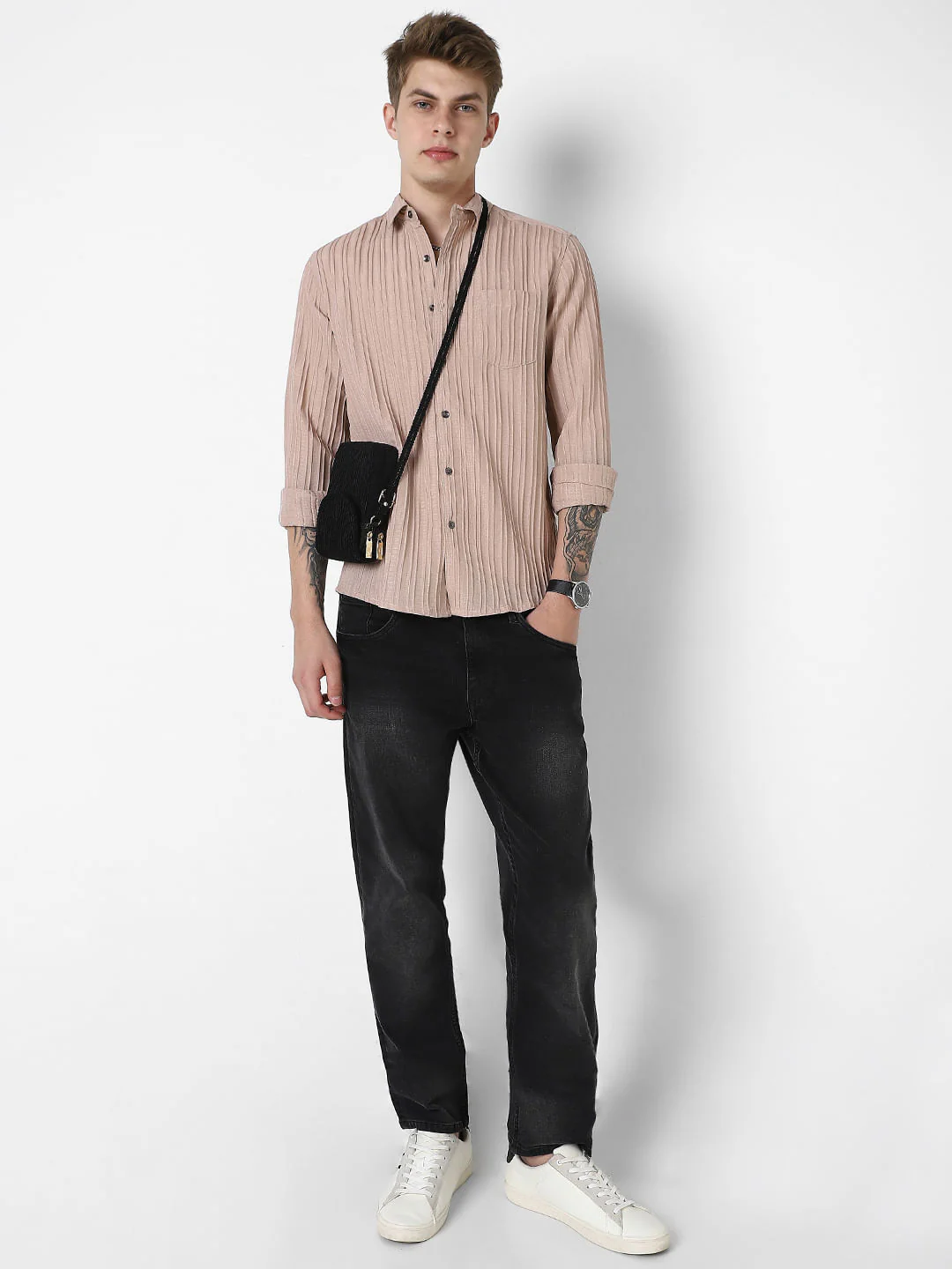 Tan Brown Line Textured Shirt - Image 8