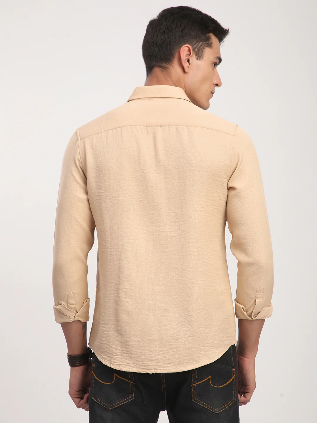Tan Minimalist Solid Crinkled Shirt - Image 5