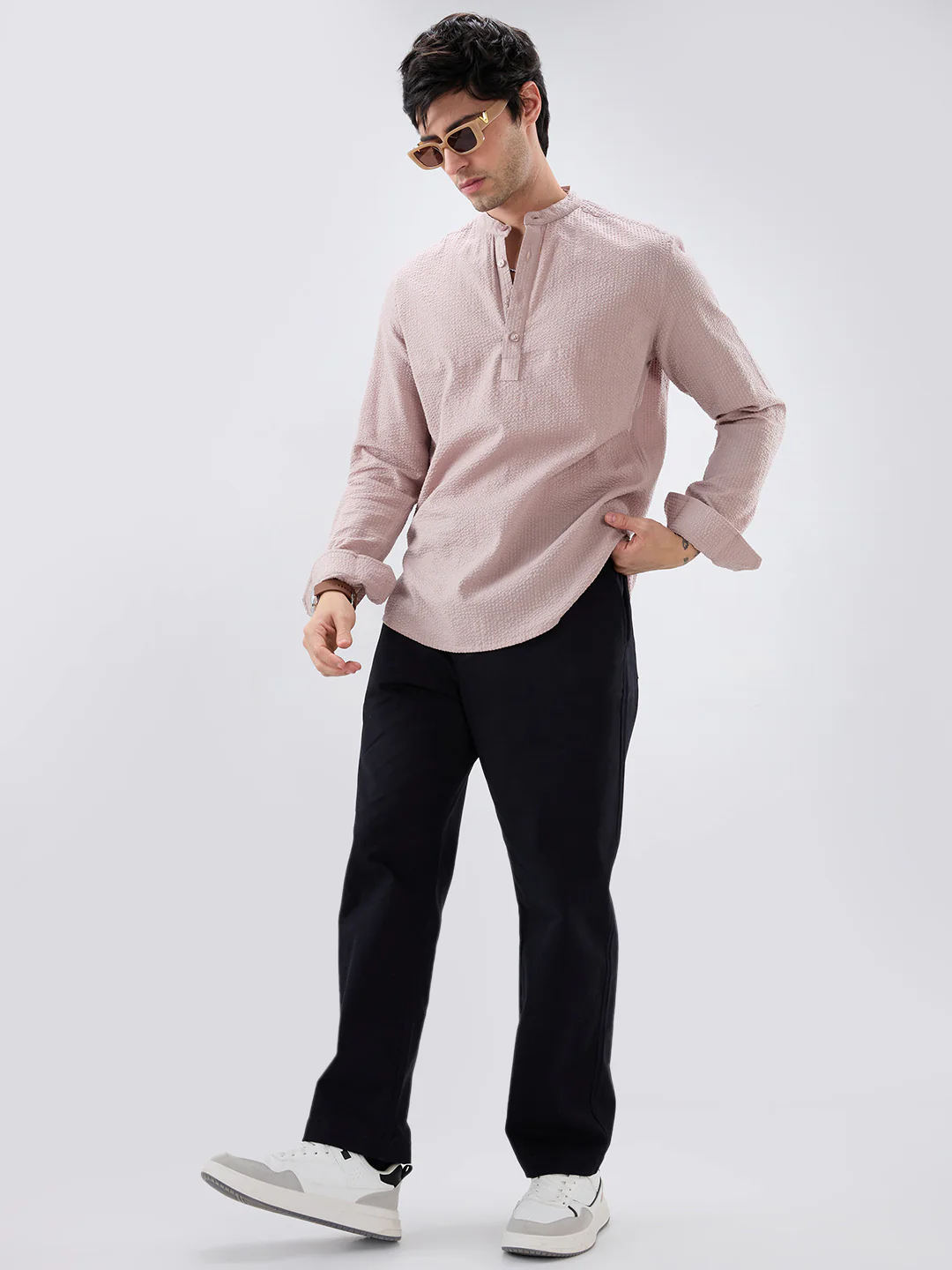 Taupe Beige Seersucker Striped Kurta - Image 7