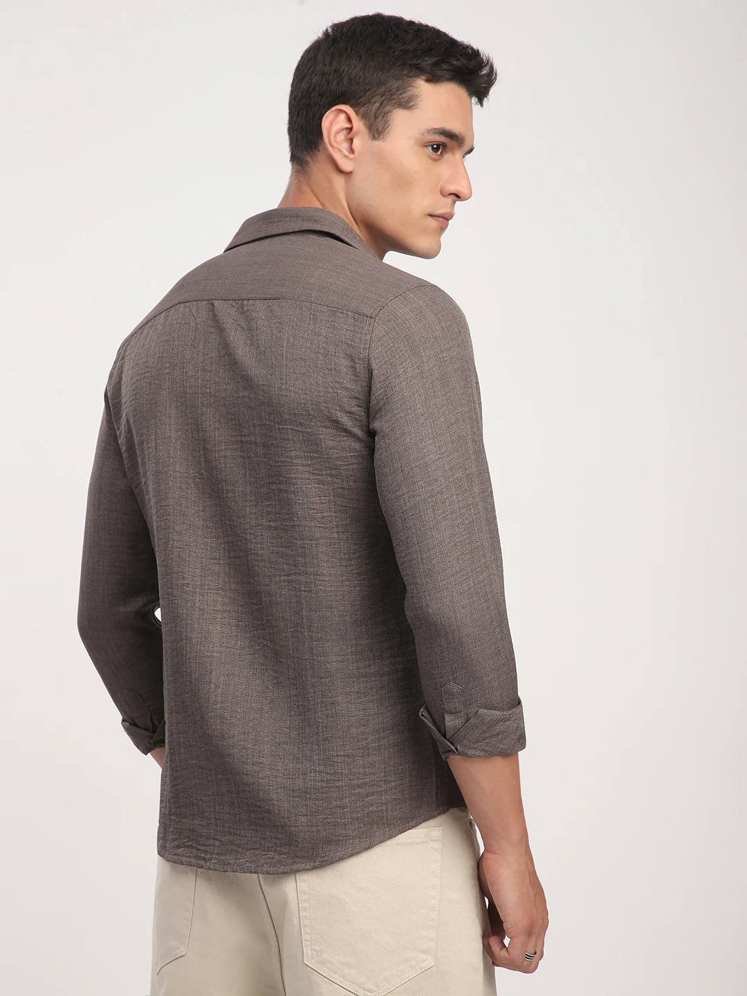Taupe Minimalist Solid Crinkled Shirt - Image 7