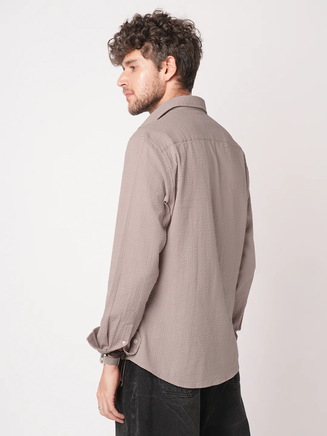 Taupe Seersucker Opulent Shirt - Image 7