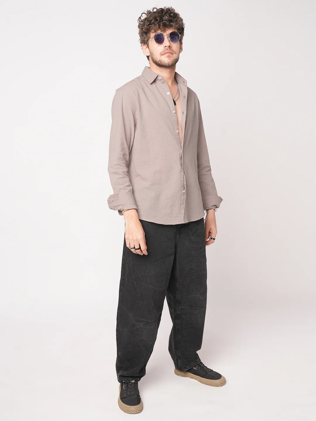 Taupe Seersucker Opulent Shirt - Image 8