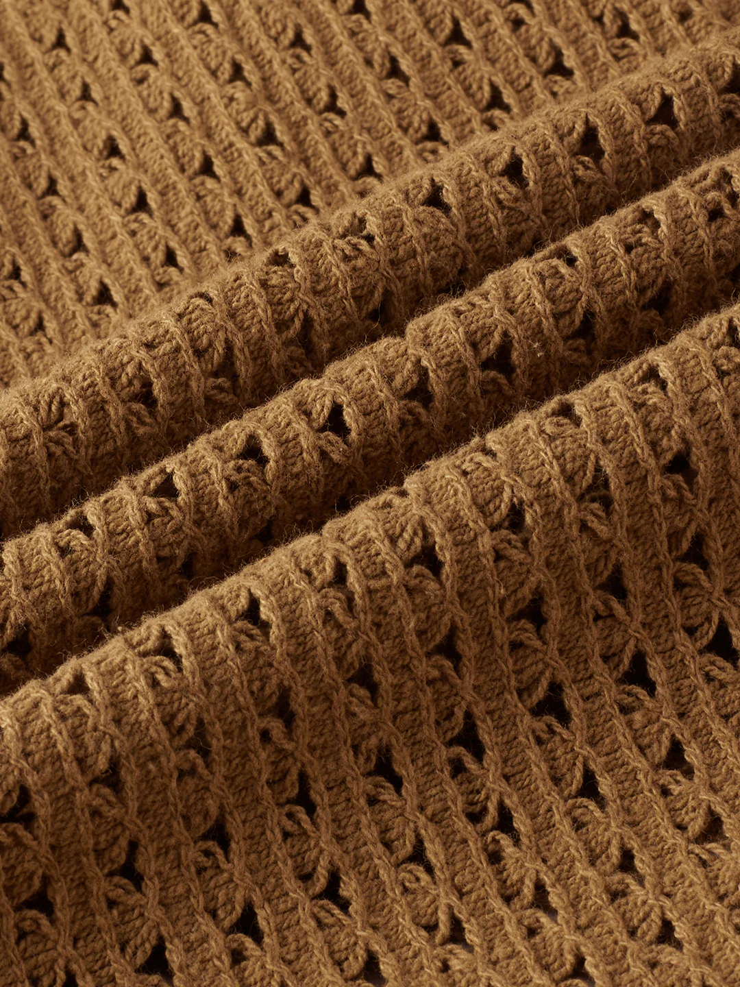 Tawny Brown Crochet Oversized Polo Shirt - Image 3