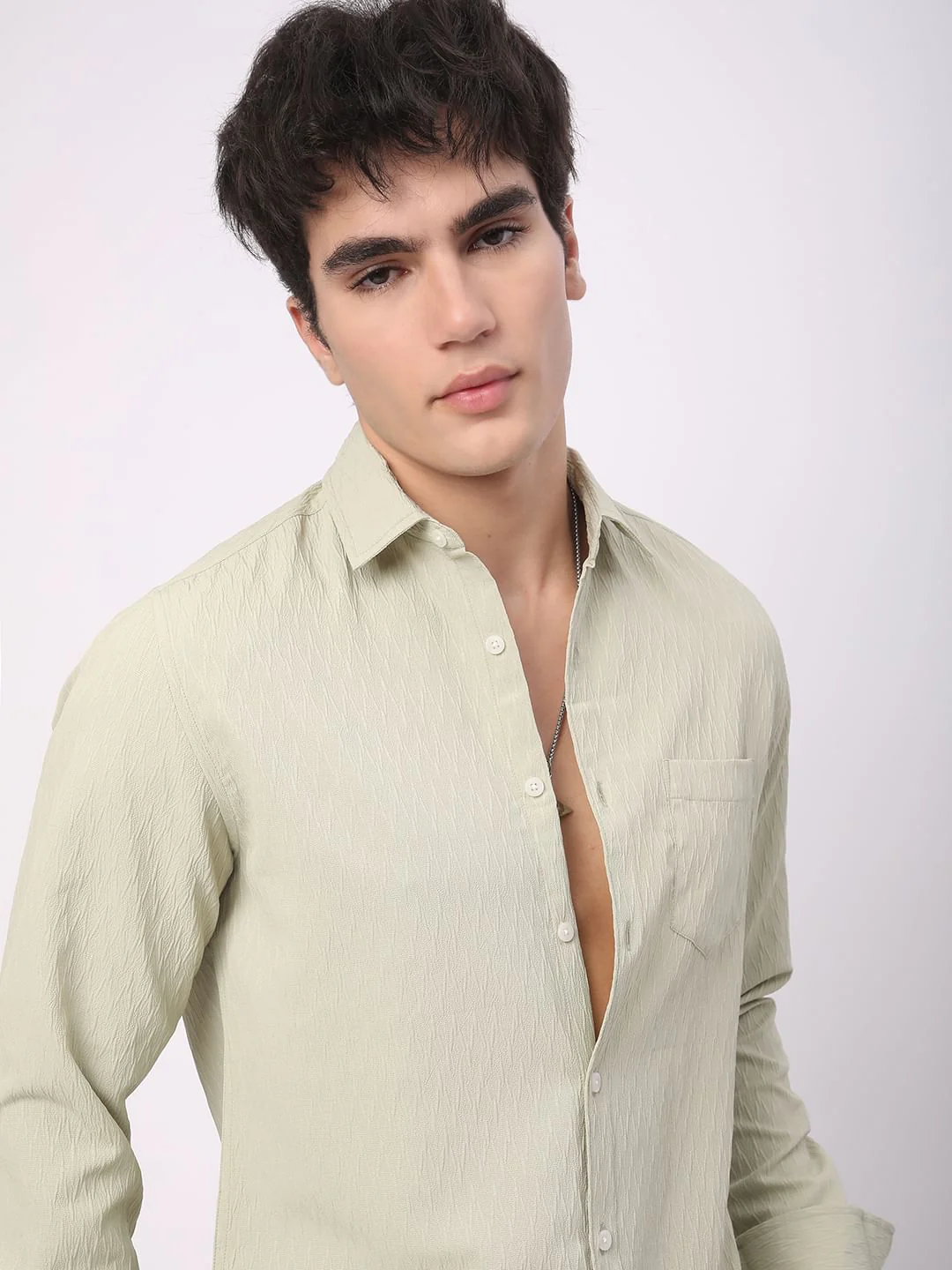 Tea Green Crinkled Textured Shirt - Image 2
