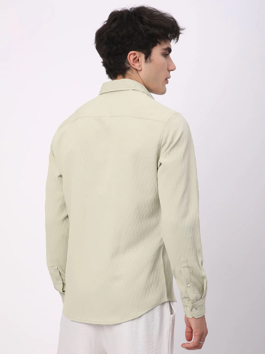 Tea Green Crinkled Textured Shirt - Image 6