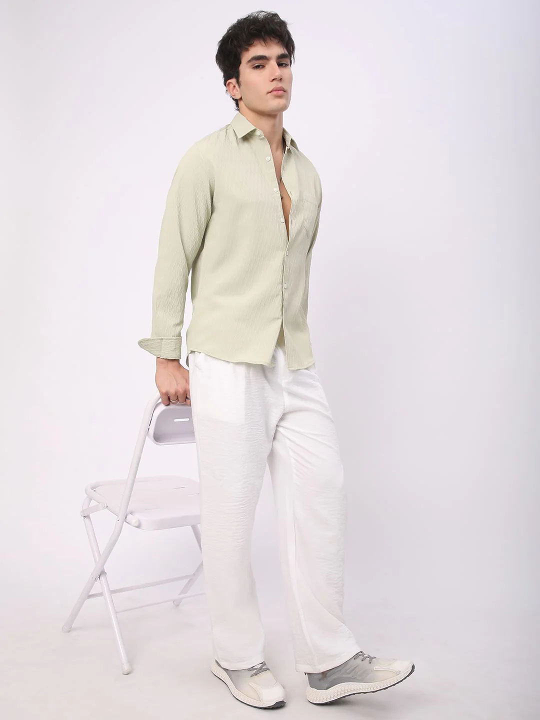 Tea Green Crinkled Textured Shirt - Image 7