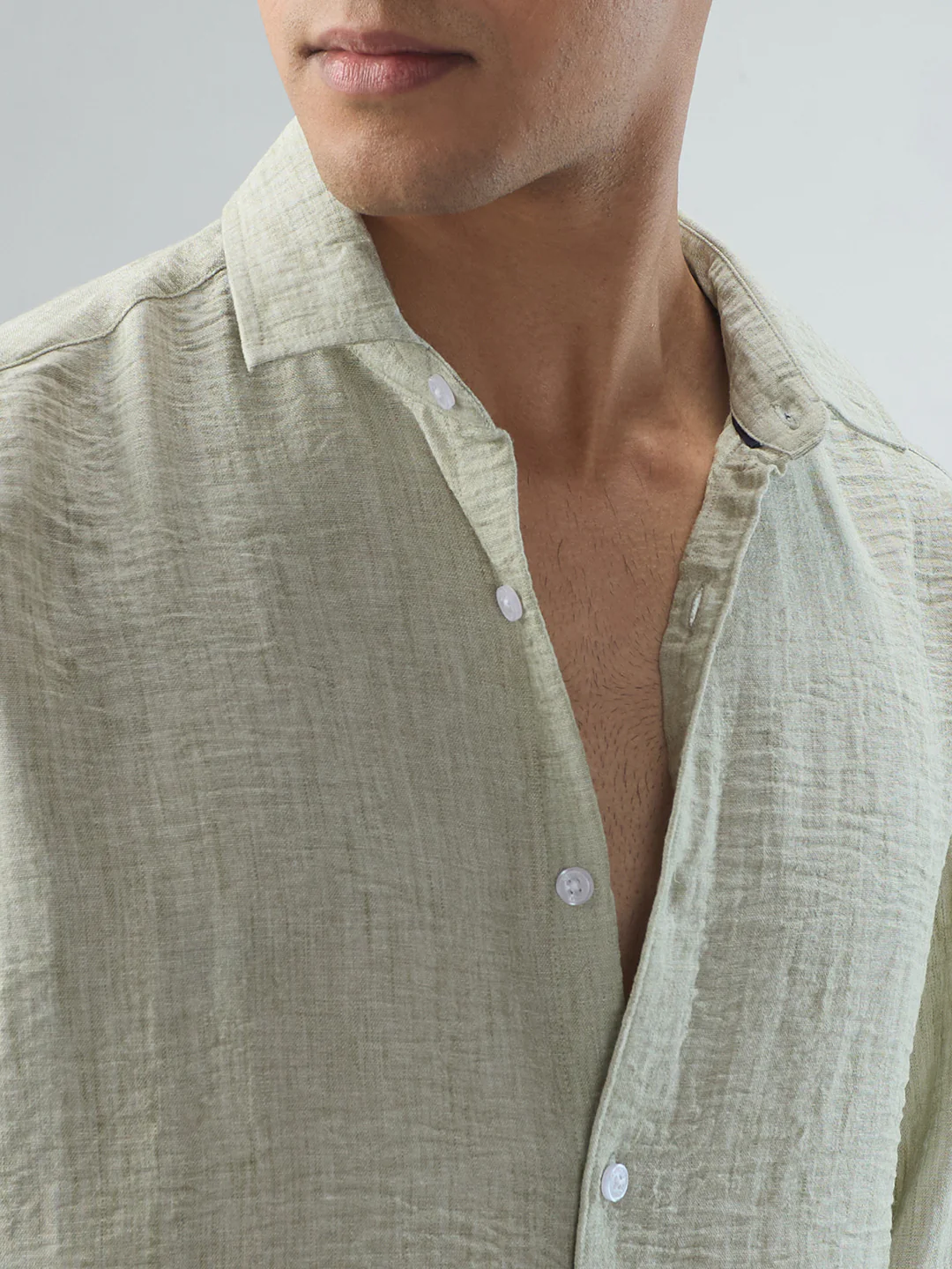 Tea Green Crinkled Textured Shirt - Image 3