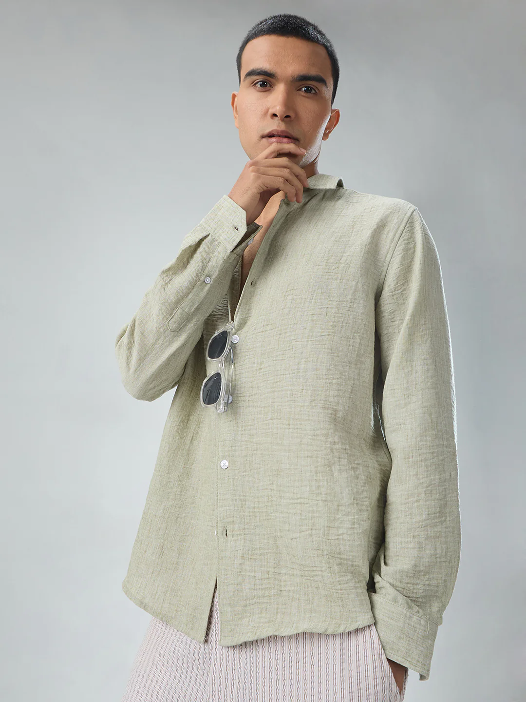 Tea Green Crinkled Textured Shirt - Image 5