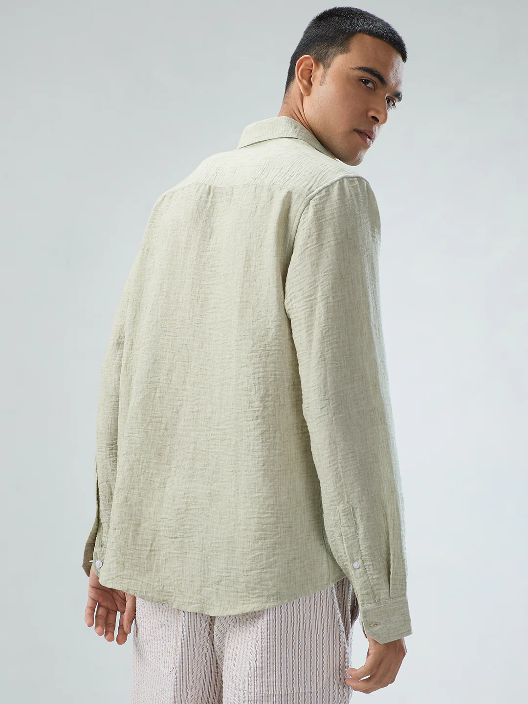 Tea Green Crinkled Textured Shirt - Image 6
