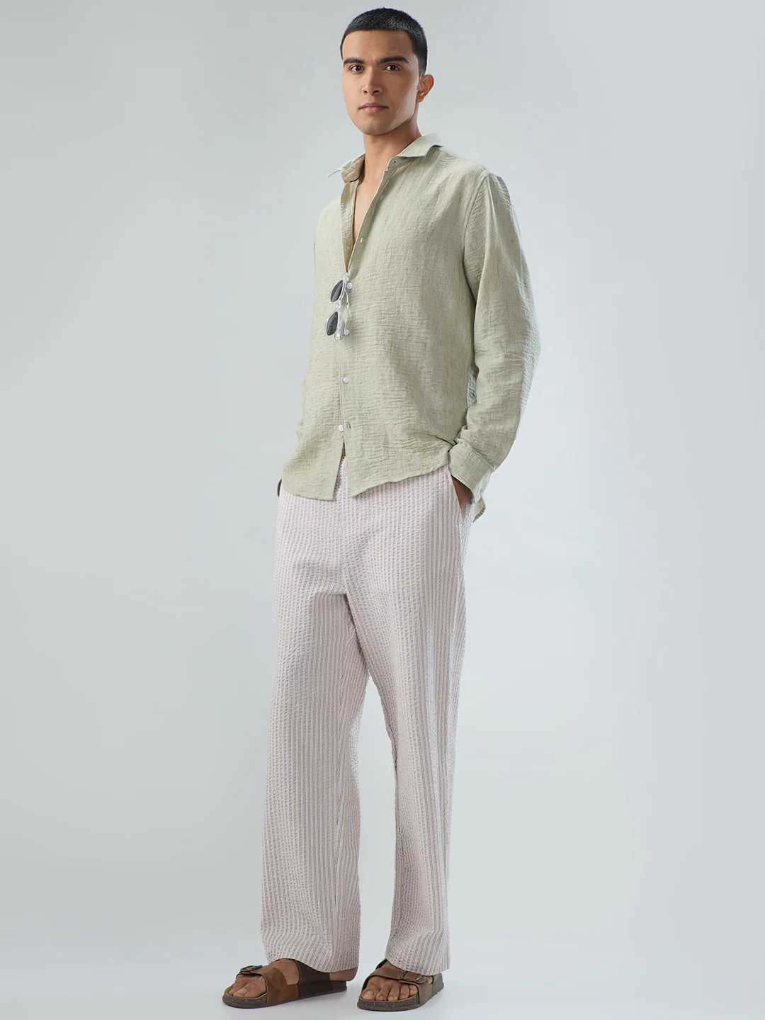 Tea Green Crinkled Textured Shirt - Image 7