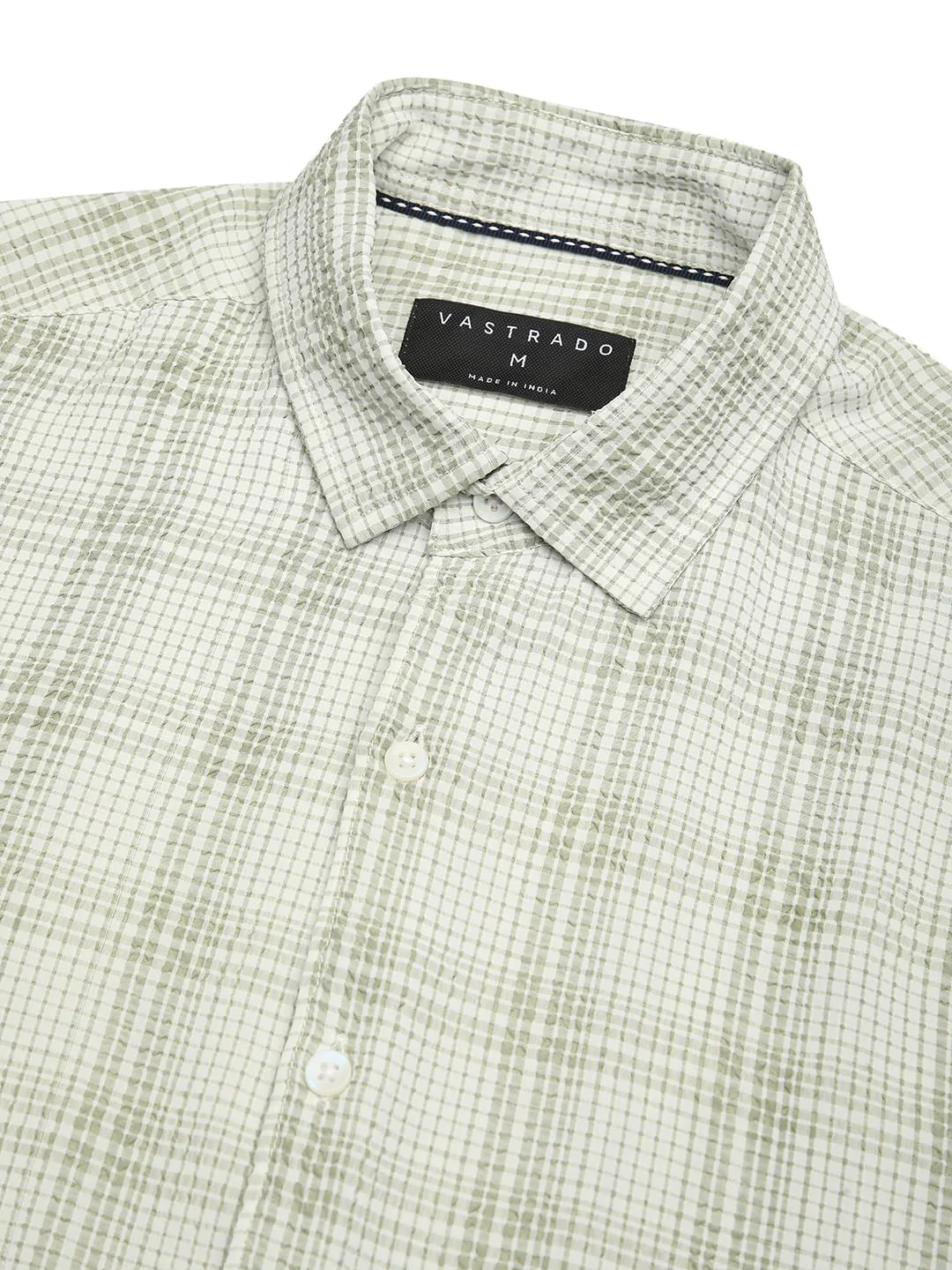 Tea Green Mini Plaid Checks Seersucker Shirt - Image 3