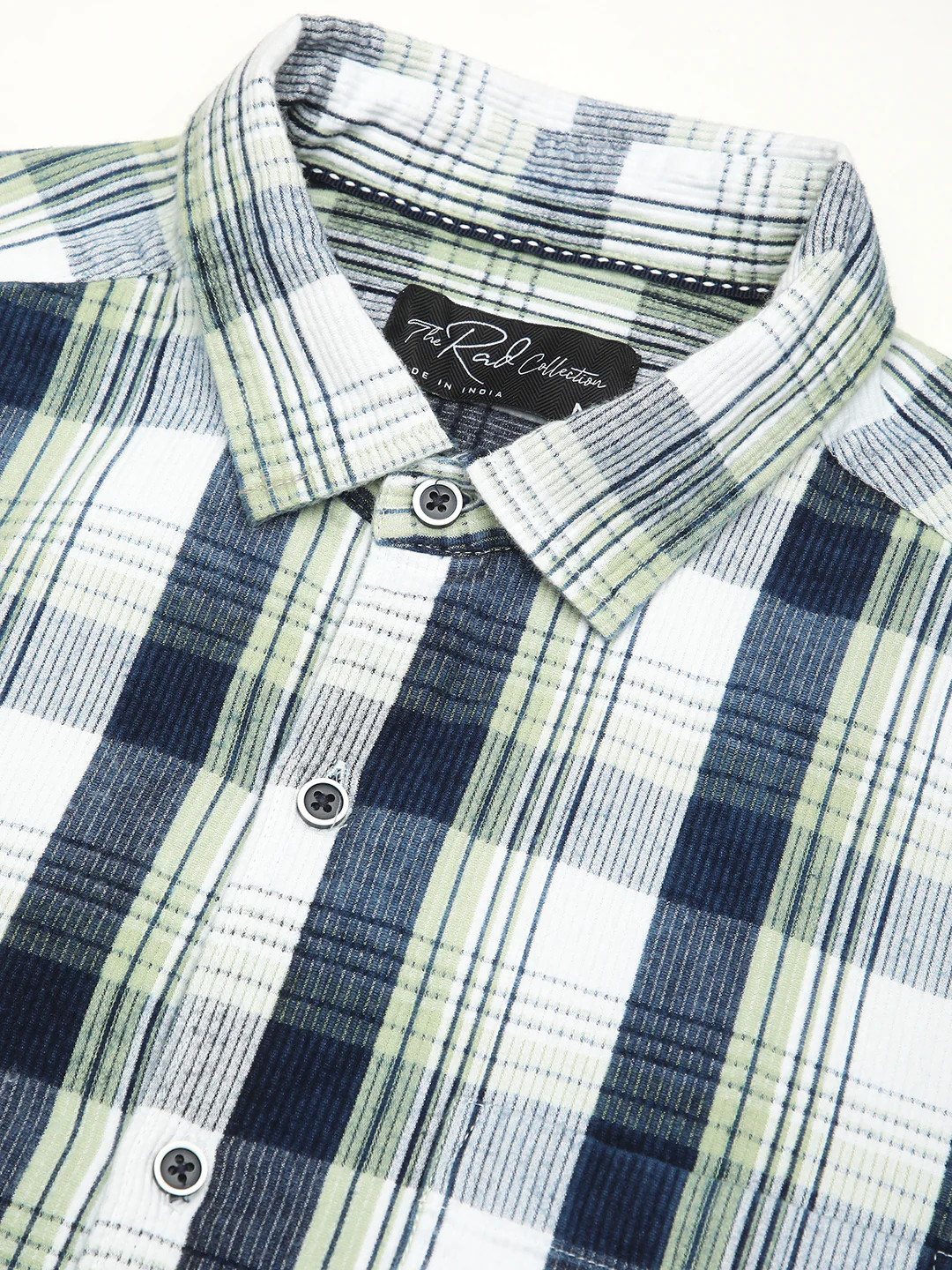 Denim Tea Green & Navy Plaid Checks Shirt - Image 3