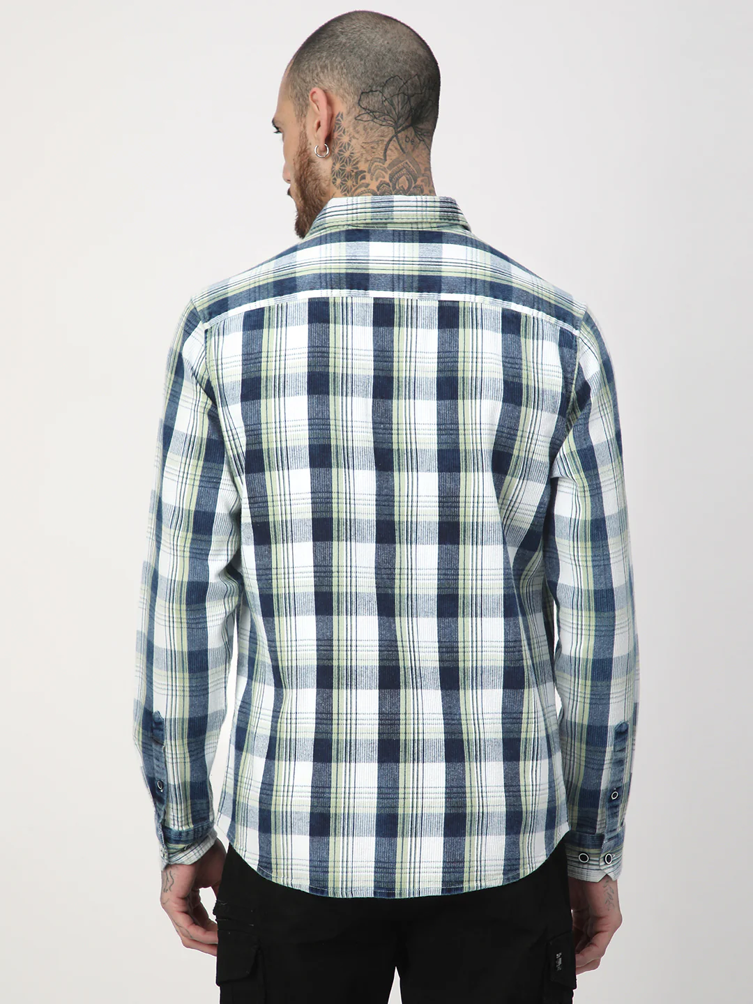 Denim Tea Green & Navy Plaid Checks Shirt - Image 7