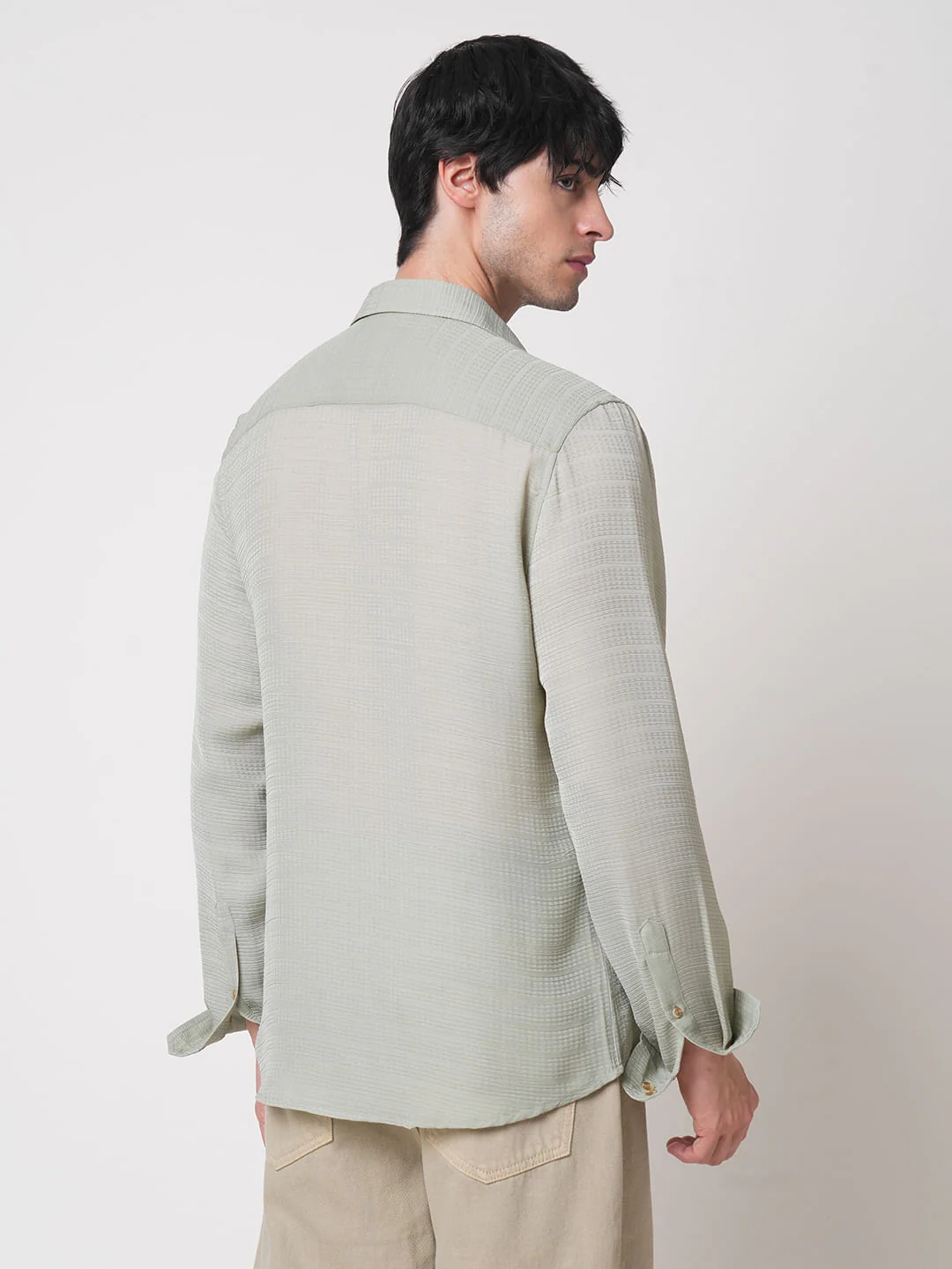 Tea Green Textured Chiffon Shirt - Image 8