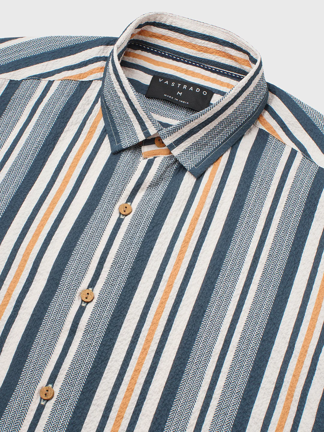 Teal Blue & Cream Crinkled Shirt - Image 3