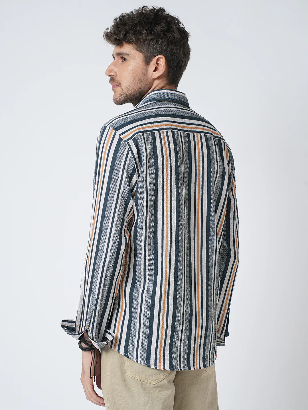 Teal Blue & Cream Crinkled Shirt - Image 6