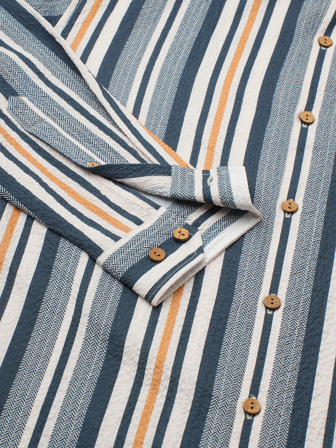 Teal Blue & Cream Crinkled Shirt - Image 8