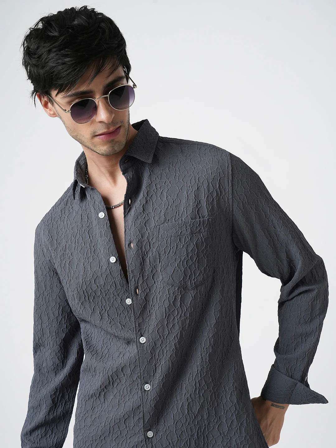 Tempered Grey Abstract Textured Shirt - Image 2