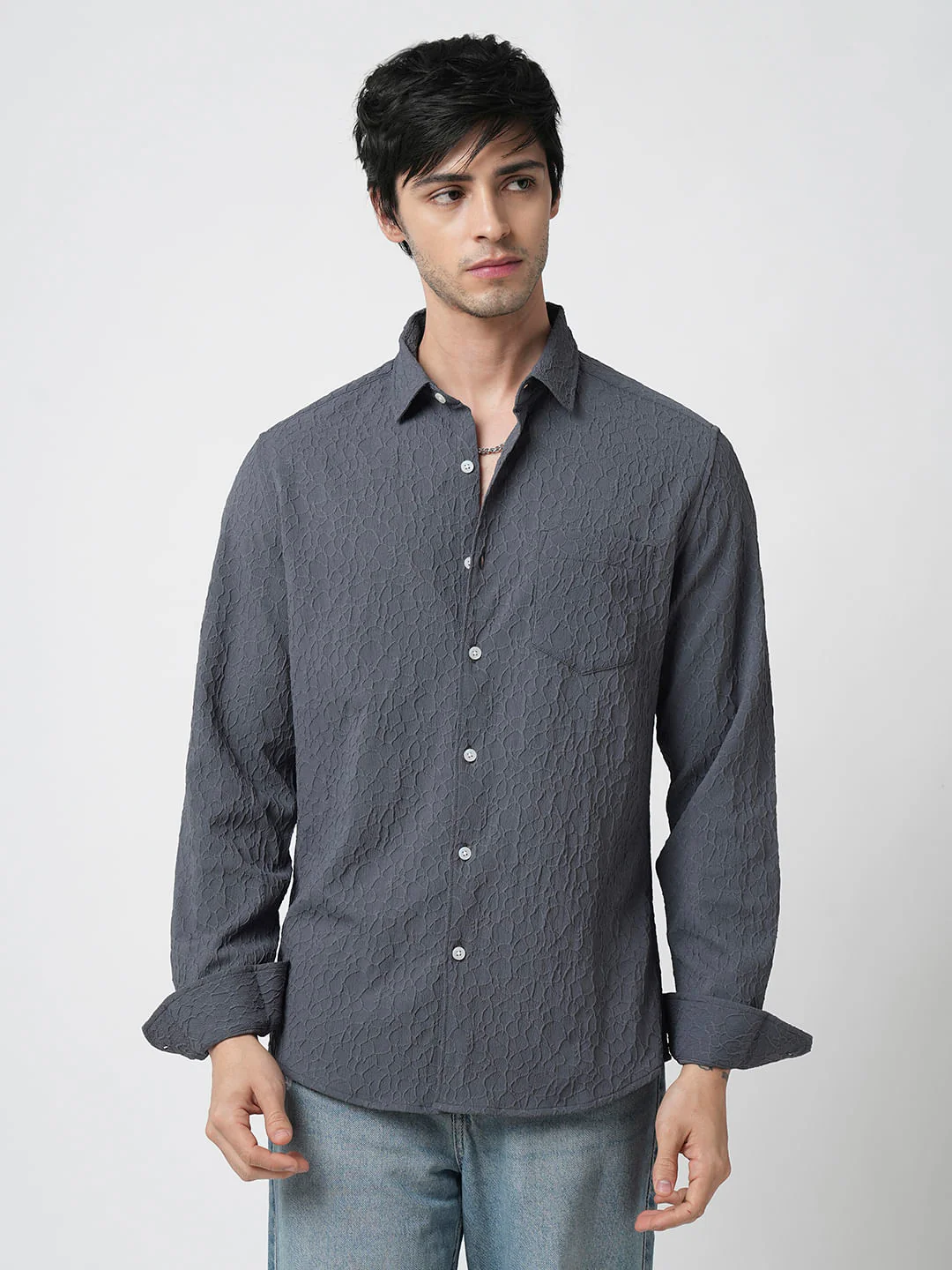 Tempered Grey Abstract Textured Shirt - Image 4