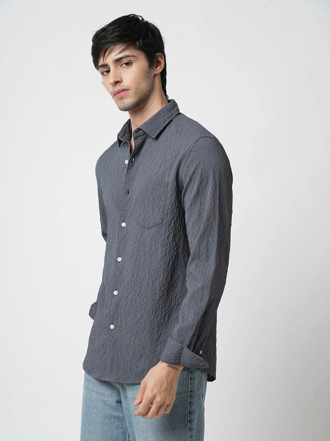 Tempered Grey Abstract Textured Shirt - Image 5