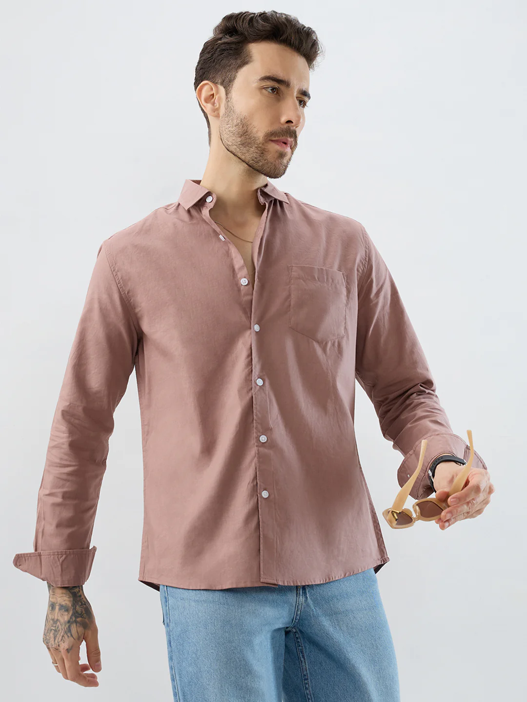 Terracotta Tone Brown Slub Shirt - Image 2