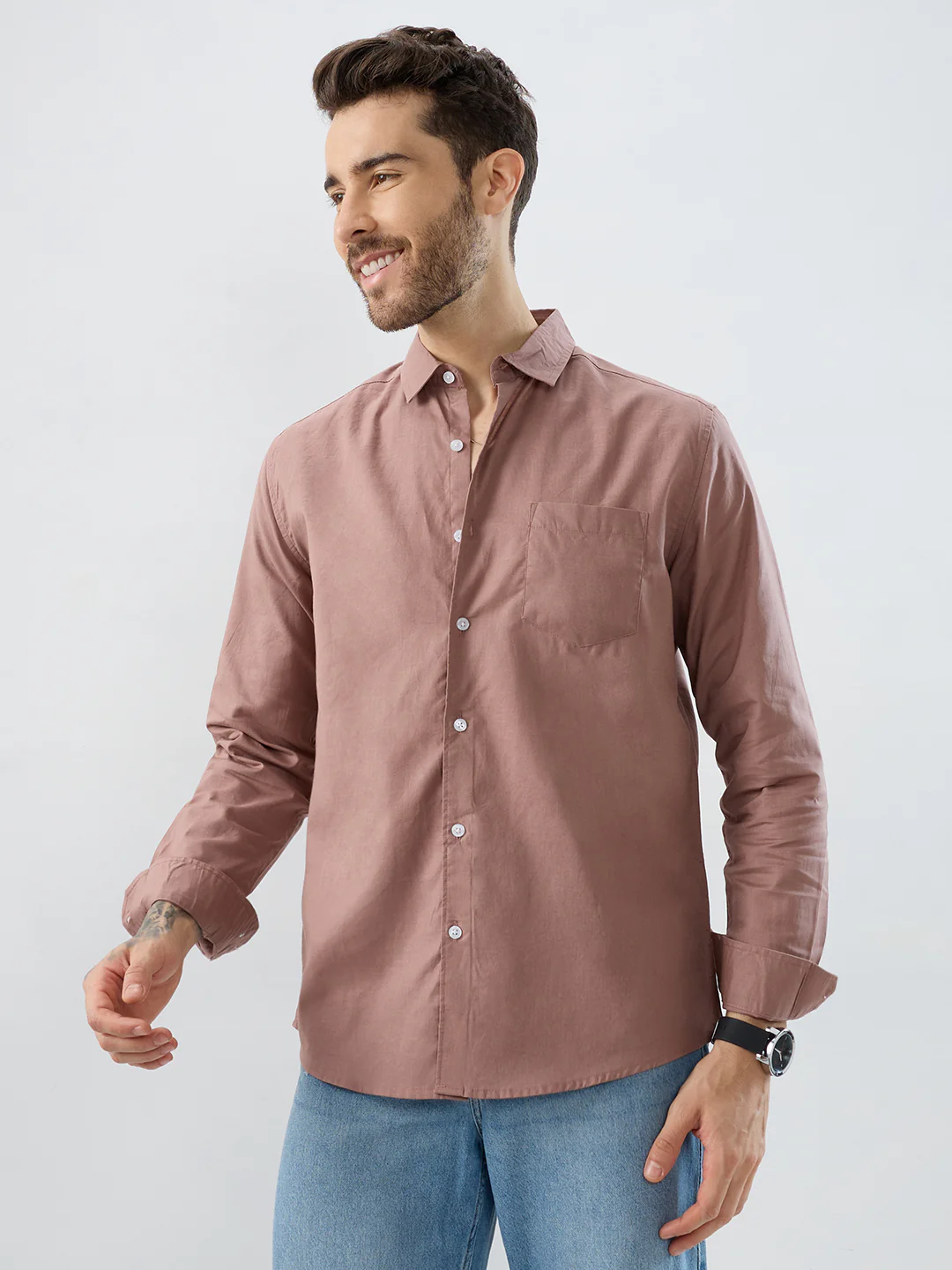 Terracotta Tone Brown Slub Shirt - Image 5