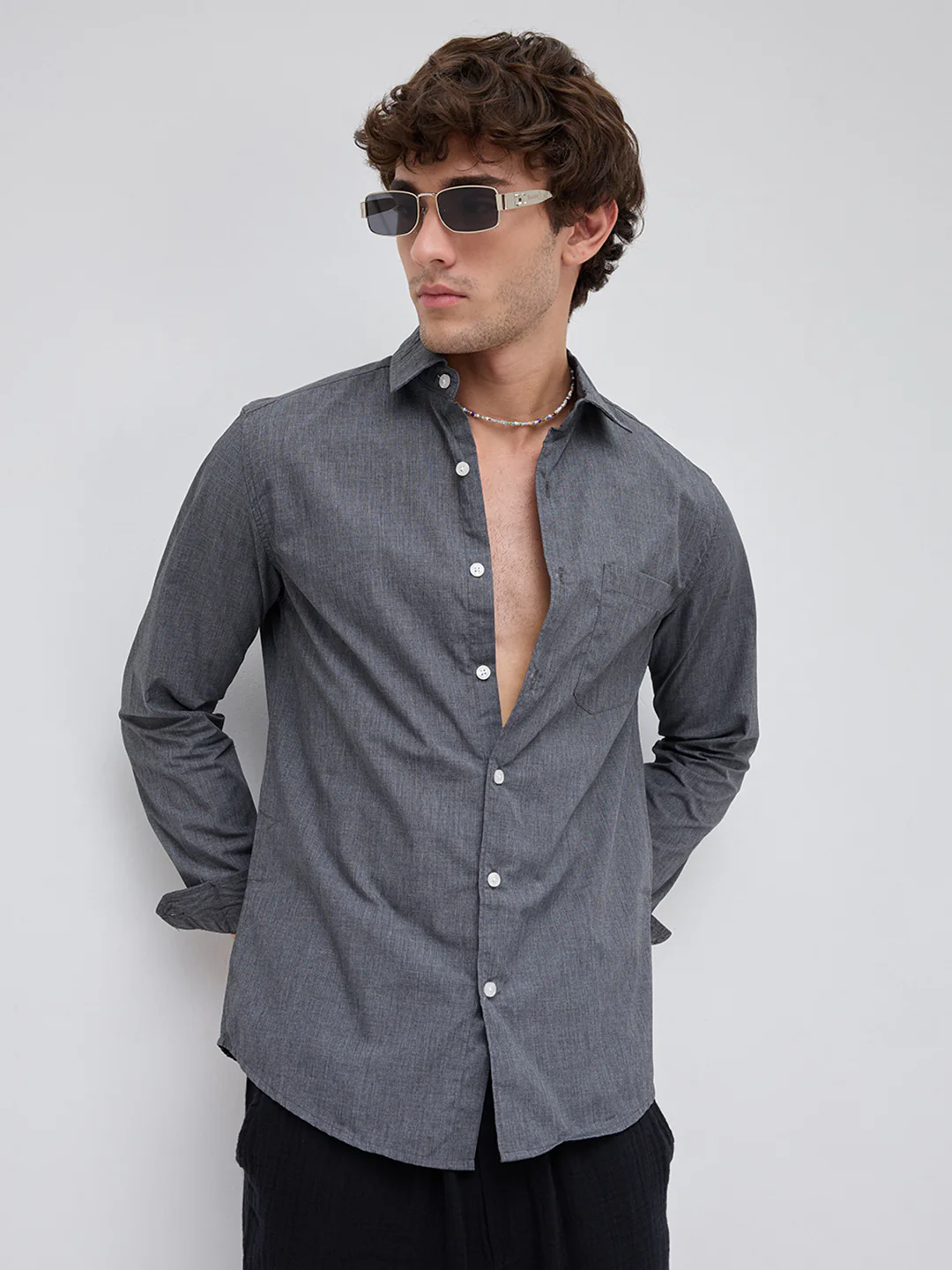 The Slate Grey Micro-Texture Essential Shirt - Image 2