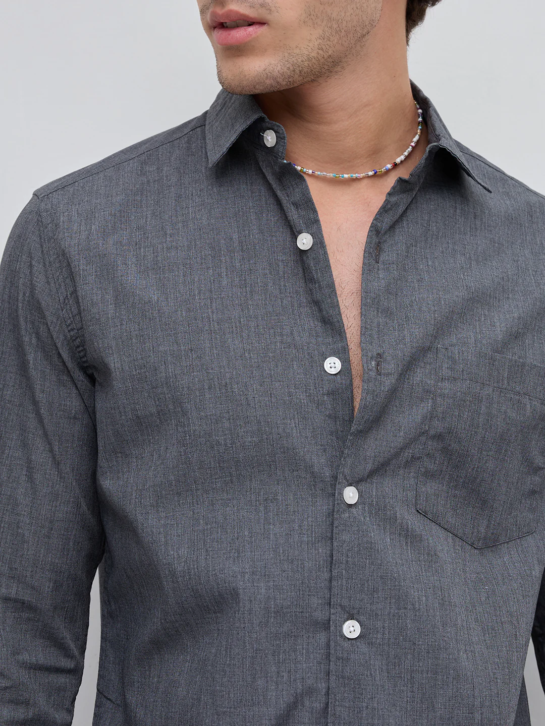 The Slate Grey Micro-Texture Essential Shirt - Image 3