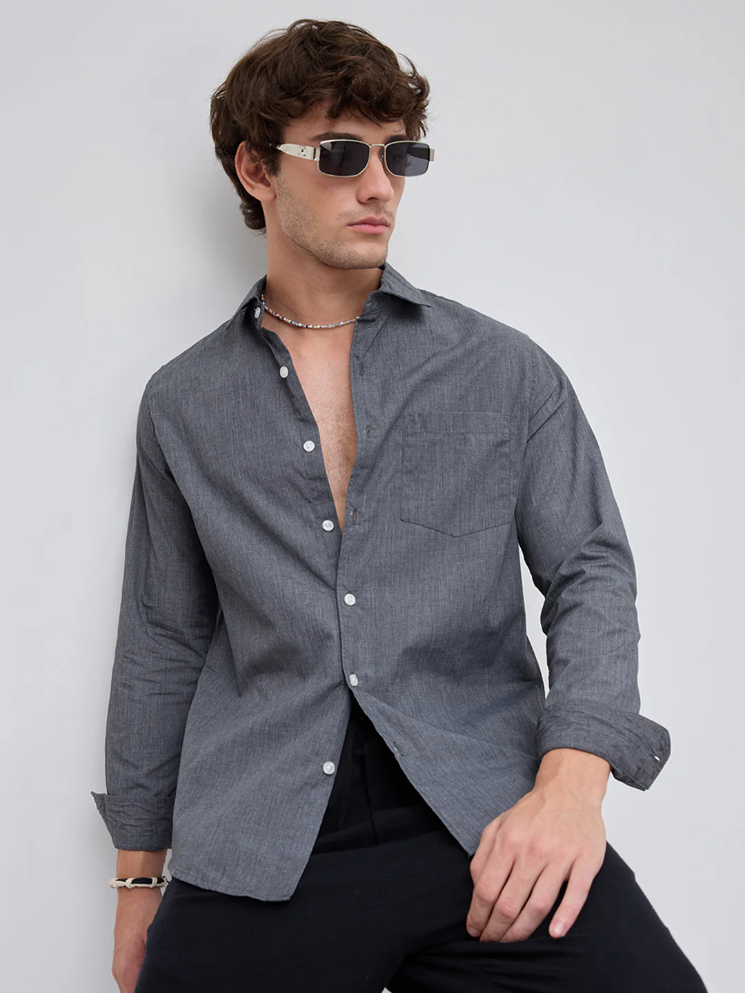The Slate Grey Micro-Texture Essential Shirt - Image 4