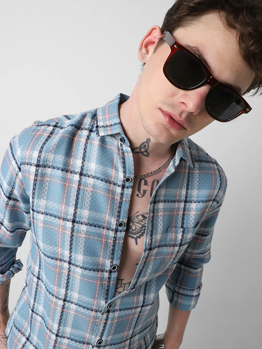 Tiffany Blue Diamond Jacquard Checkered Shirt - Image 2