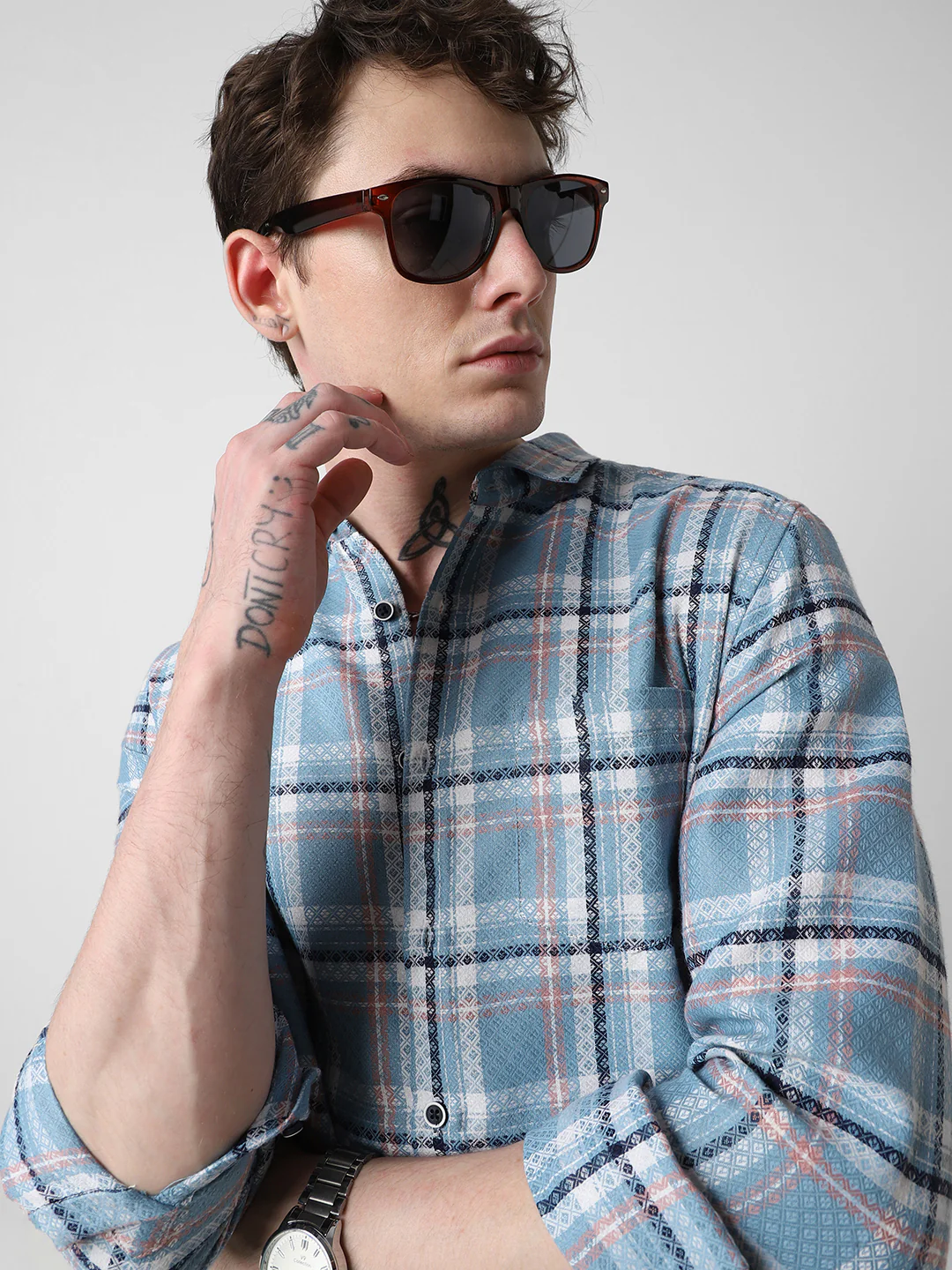 Tiffany Blue Diamond Jacquard Checkered Shirt - Image 3