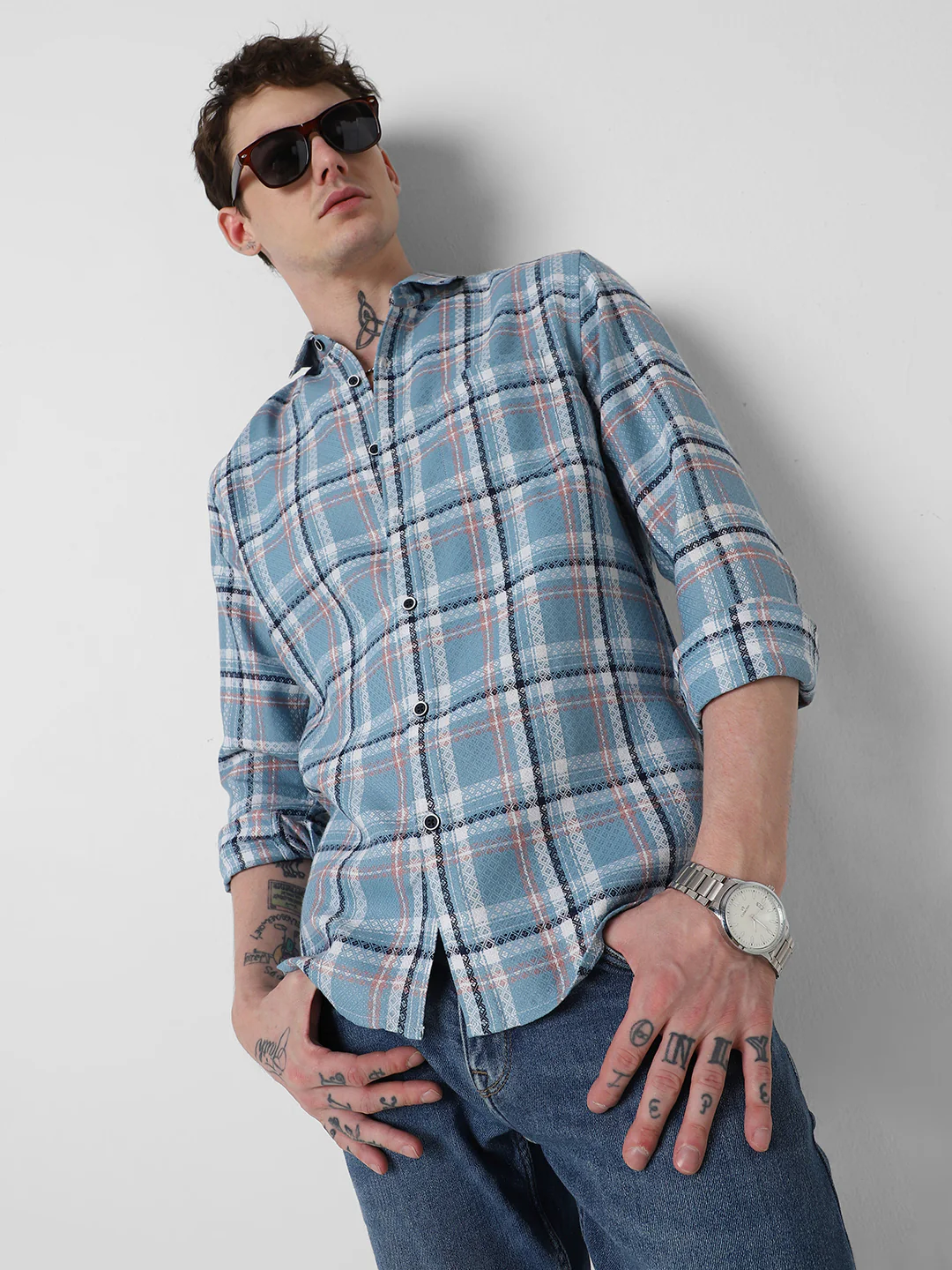 Tiffany Blue Diamond Jacquard Checkered Shirt - Image 5