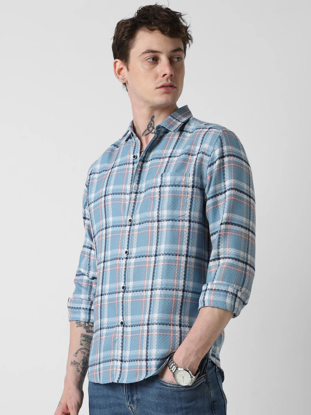 Tiffany Blue Diamond Jacquard Checkered Shirt - Image 6