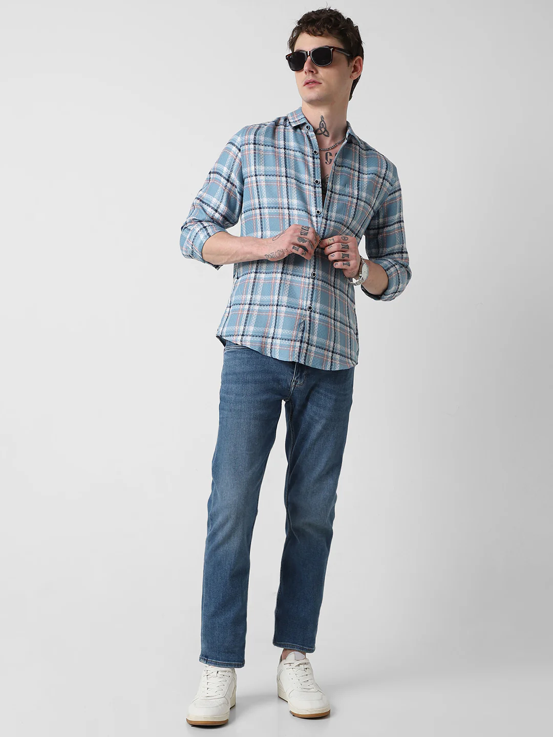 Tiffany Blue Diamond Jacquard Checkered Shirt - Image 8
