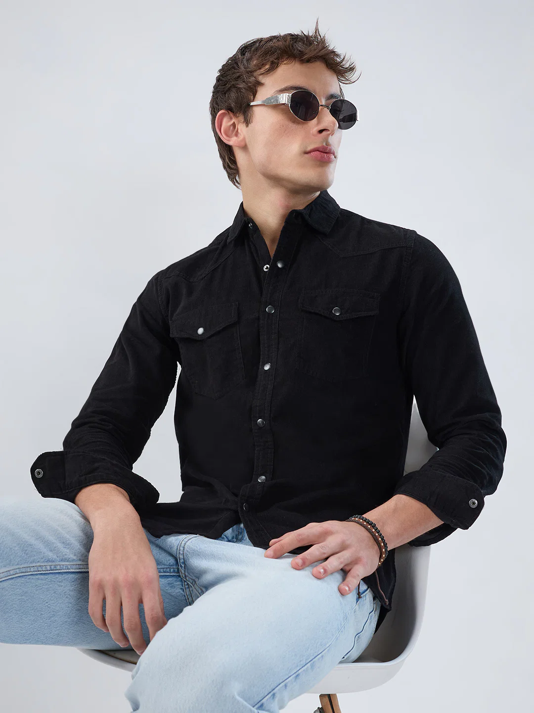Timeless Black Corduroy Double Flap Pocket Overshirt