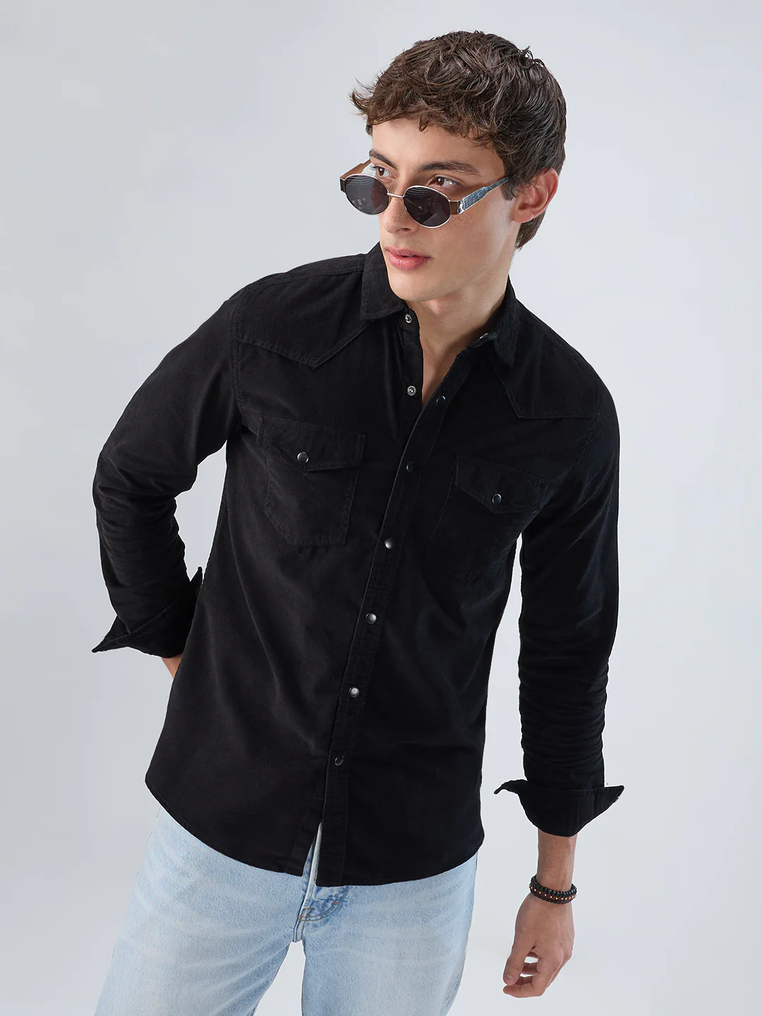 Timeless Black Corduroy Double Flap Pocket Overshirt - Image 2
