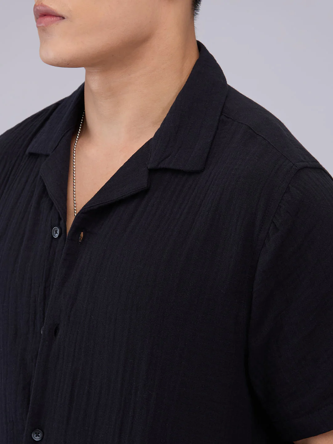 Timeless Black Double Cloth Crinkled Shirt - Image 3