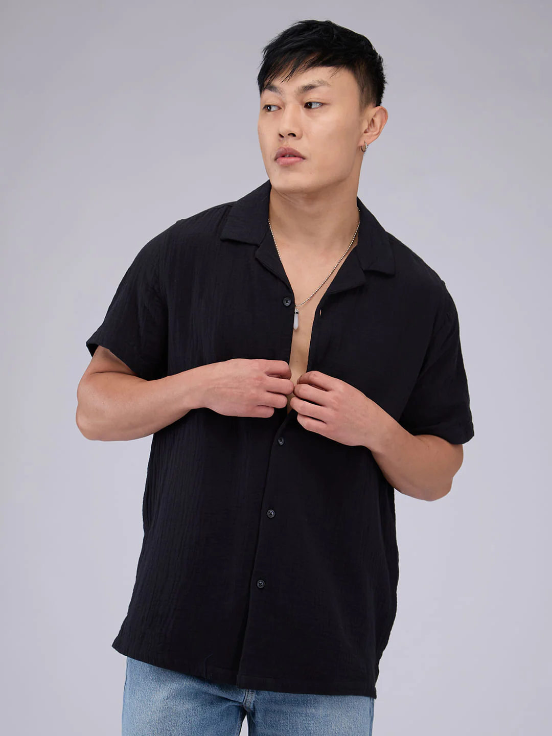 Timeless Black Double Cloth Crinkled Shirt - Image 4