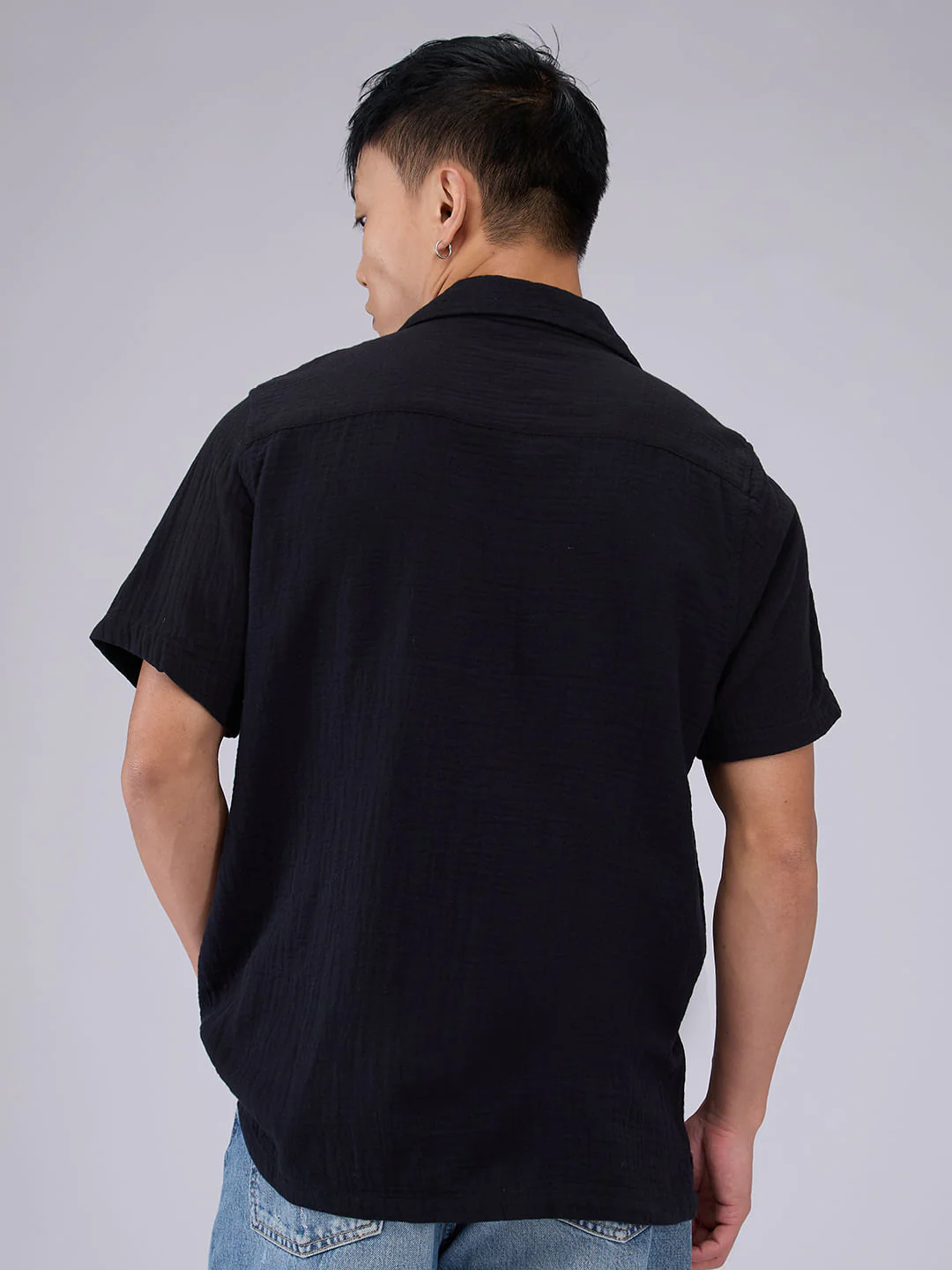 Timeless Black Double Cloth Crinkled Shirt - Image 6