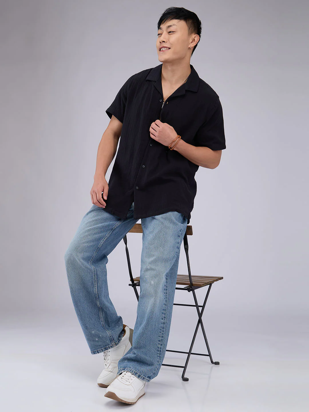 Timeless Black Double Cloth Crinkled Shirt - Image 7