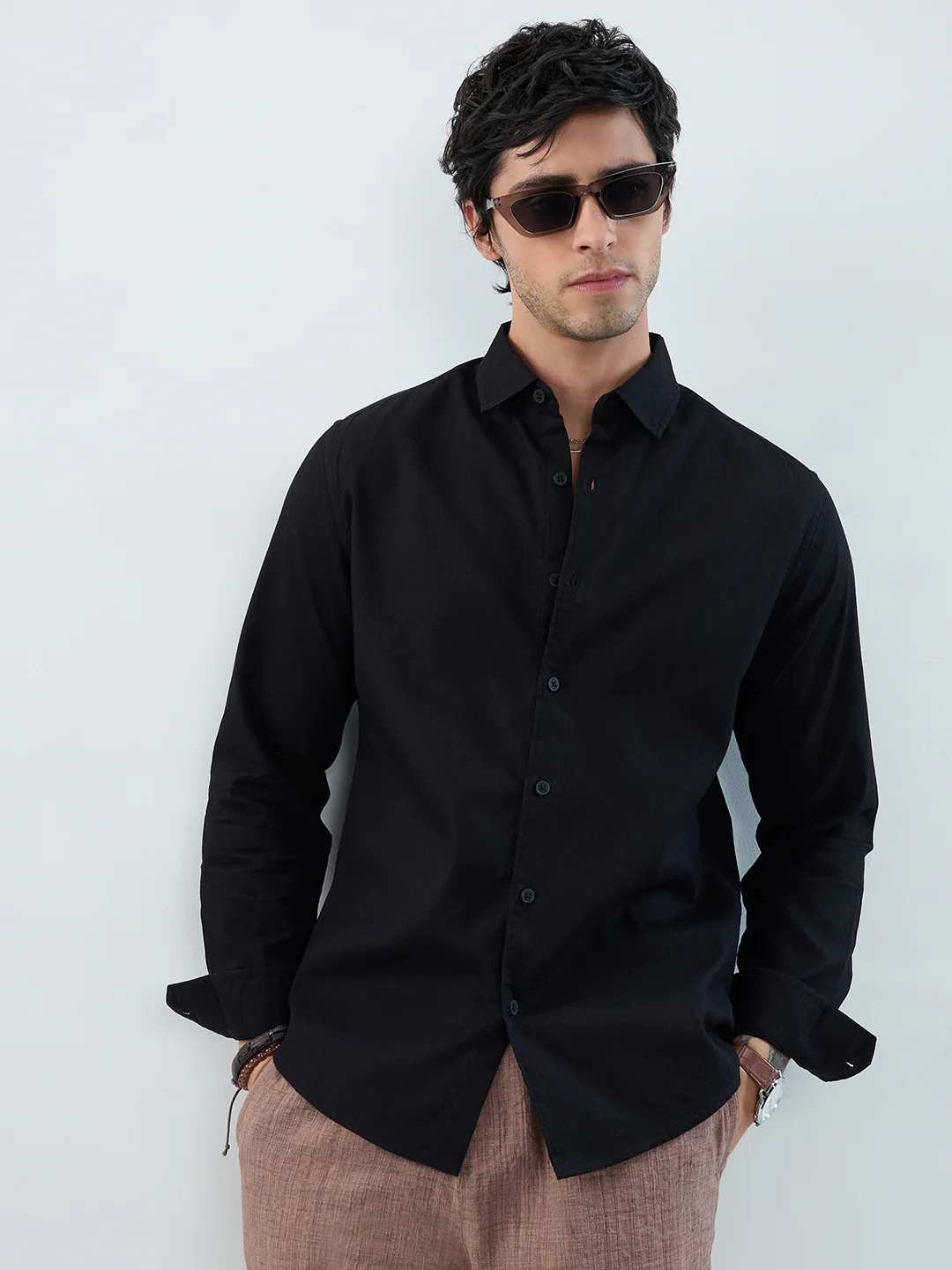Timeless Black Subtle Emboss Essential Shirt - Image 2
