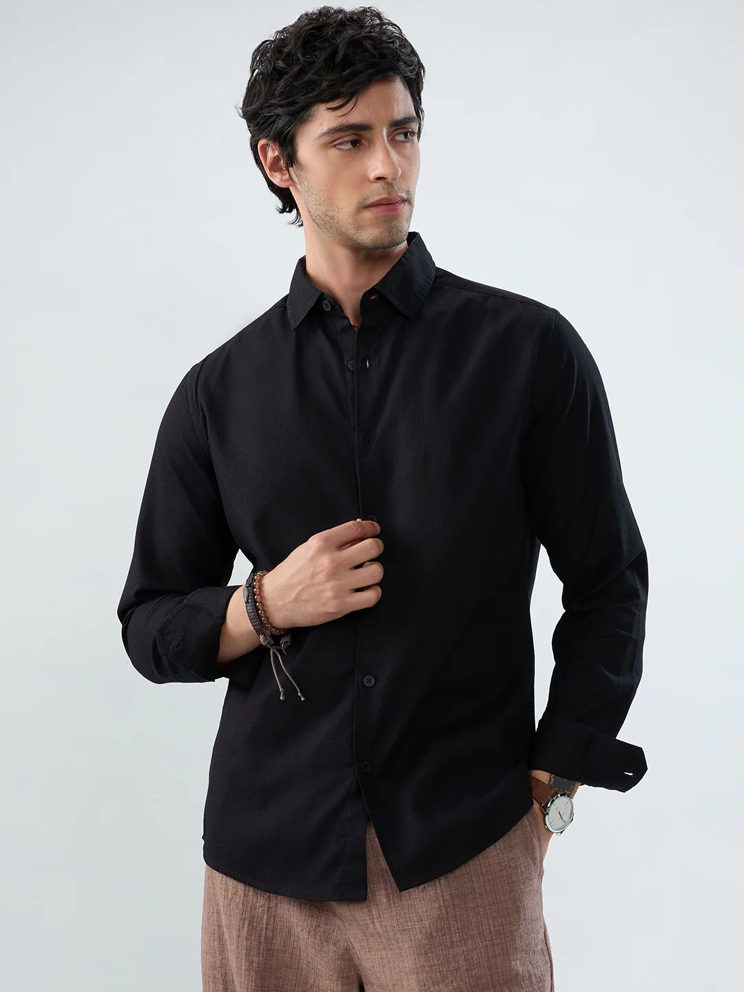 Timeless Black Subtle Emboss Essential Shirt - Image 4