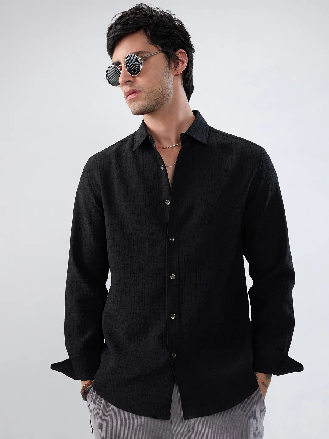 Timeless Black Subtle Textured Everyday Shirt - Image 2