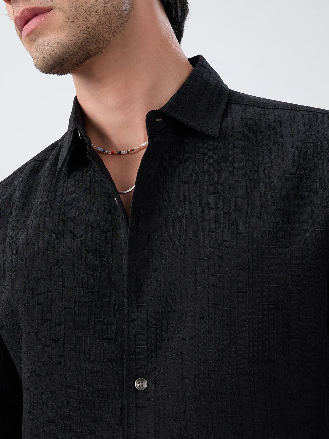 Timeless Black Subtle Textured Everyday Shirt - Image 3