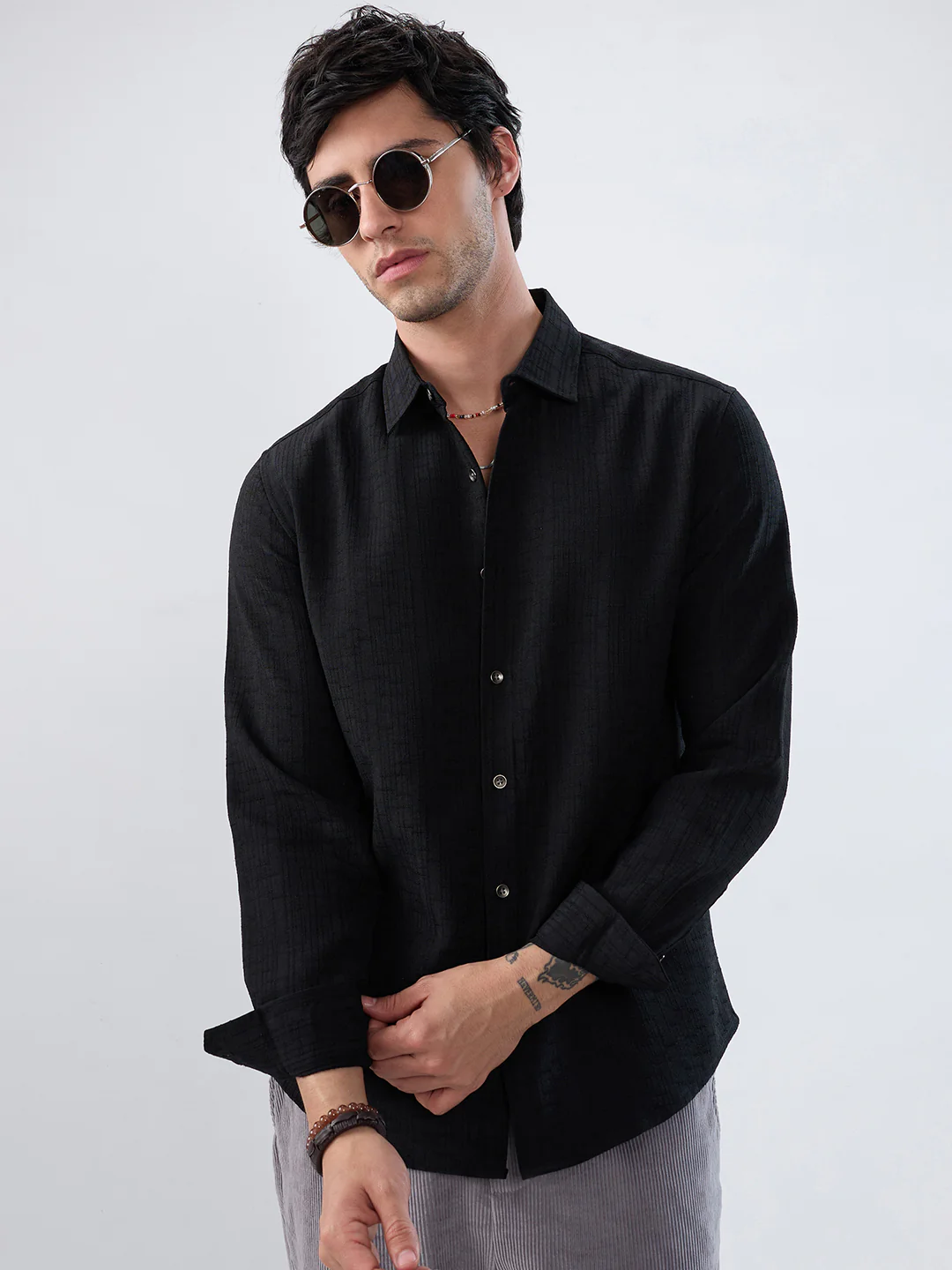 Timeless Black Subtle Textured Everyday Shirt - Image 4