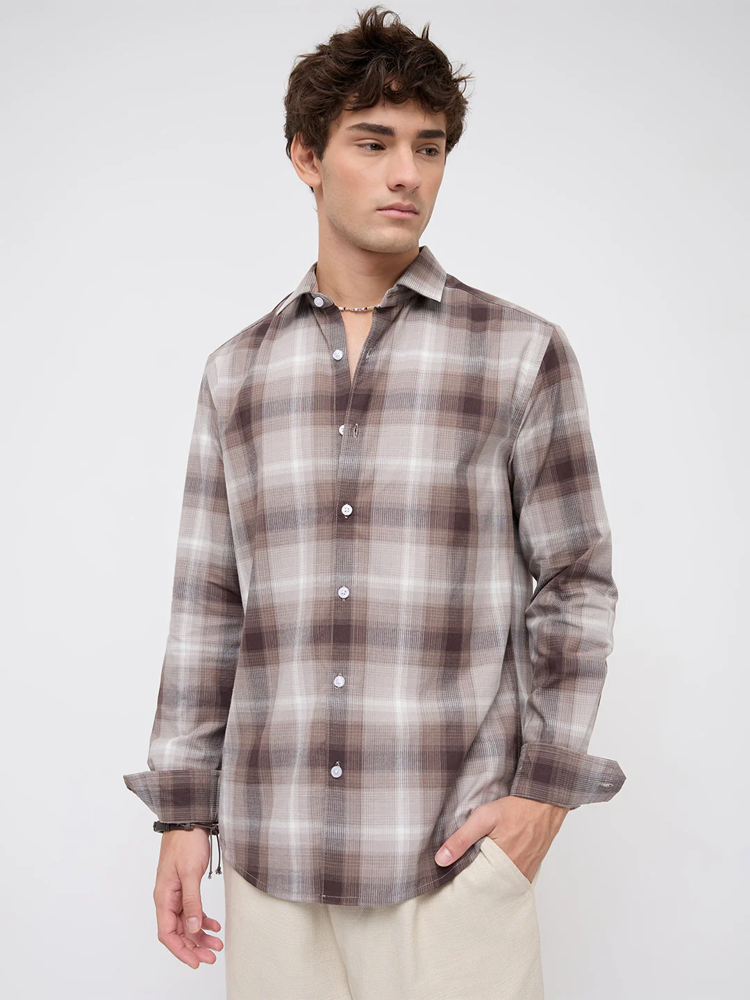 Timeless Cocoa Brown Shadow Checks Shirt - Image 5